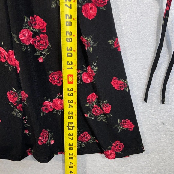 Torrid Dress Womens 0 Black Red Floral Ruffle V Neck Long Sleeve Casual - Picture 6 of 15